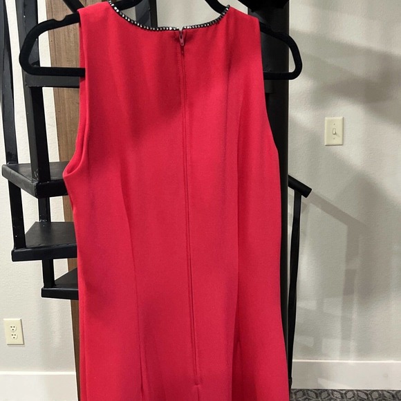 Vintage Red Dress Leslie Fay 8 Rhinestone 80s Maxi - Picture 6 of 11